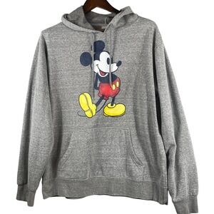 Disney Mickey Mouse Mens Large Gray Pullover Hoodie Graphic Fleece Casual